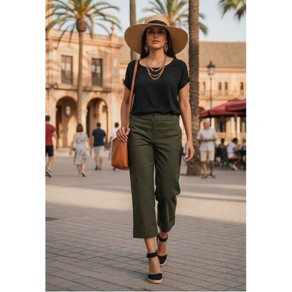 ANNE KLEIN - Olive green cropped pants - Picture 2 of 10